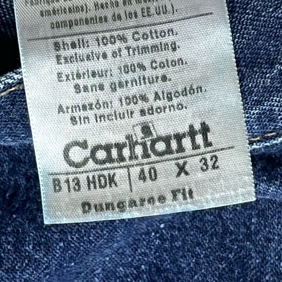 Carhartt Blue Denim Carpenter Jeans Mens 40x32 Dungaree Fit B13 HDK Straight Leg - Picture 2 of 9